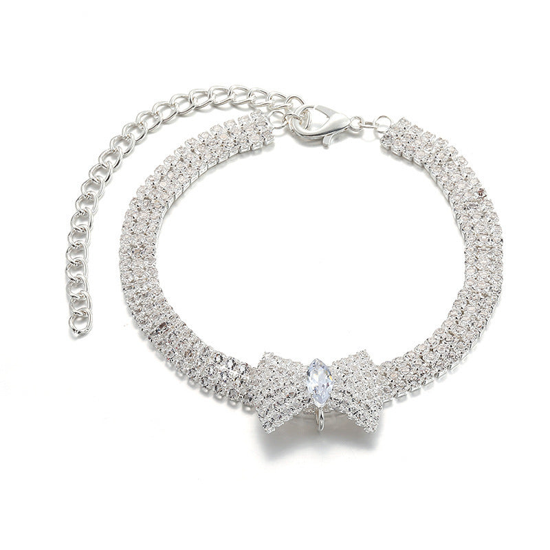 Pet Bow Rhinestone Necklace