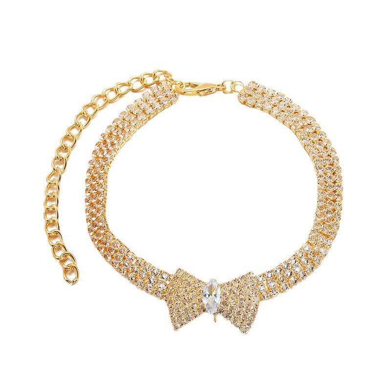 Pet Bow Rhinestone Necklace