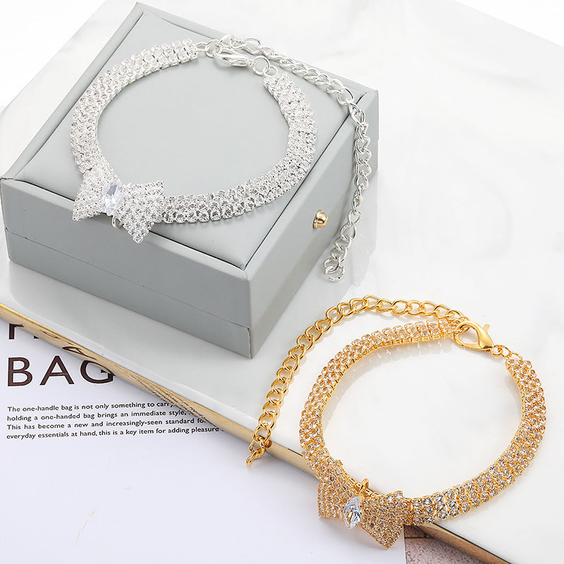 Pet Bow Rhinestone Necklace